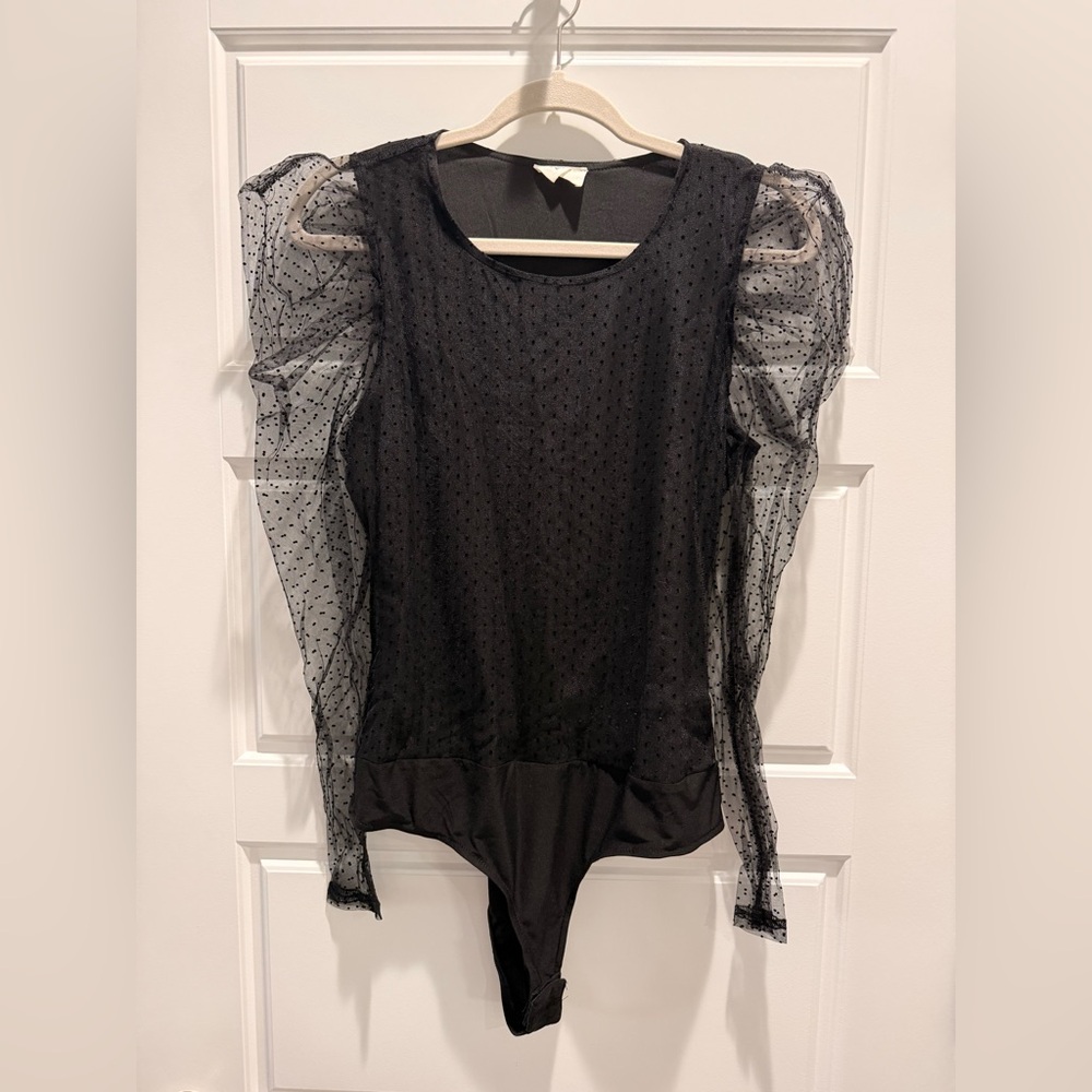 “Ember” Black Puff Sleeve Bodysuit